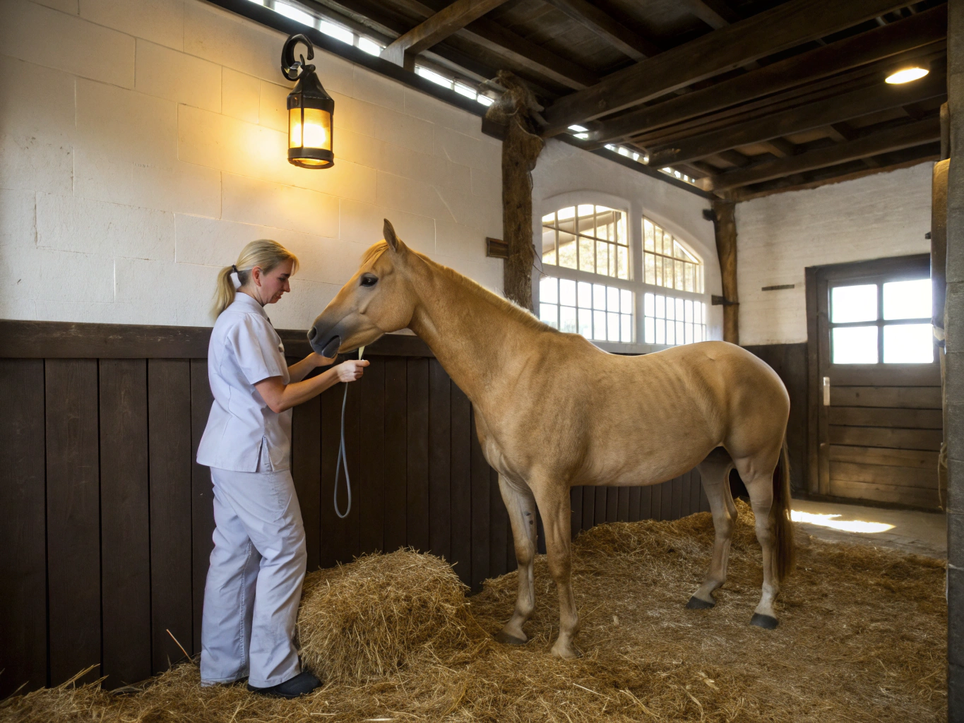 Horse wearing a properly fitted blanket in a stable